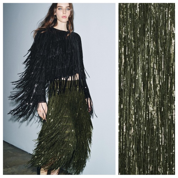 NWT. Zara ZW Collection Limited Edition Green Sequin Pencil Skirt. Size XS. - Picture 3 of 11